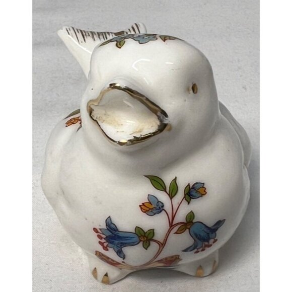 Vintage Hand-Painted Porcelain Bird Figurine With Floral Design White - Picture 2 of 5